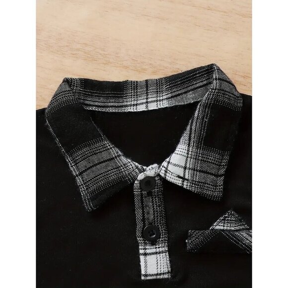 Baby's Plaid Pattern Summer Casual Outfit, Short Sleeve Golf Shirt & Shorts, - Picture 5 of 5